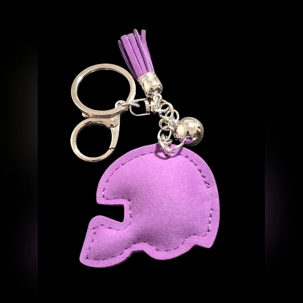 Purple and Yellow Rhinestone Football Helmet Bag Charm Keychain